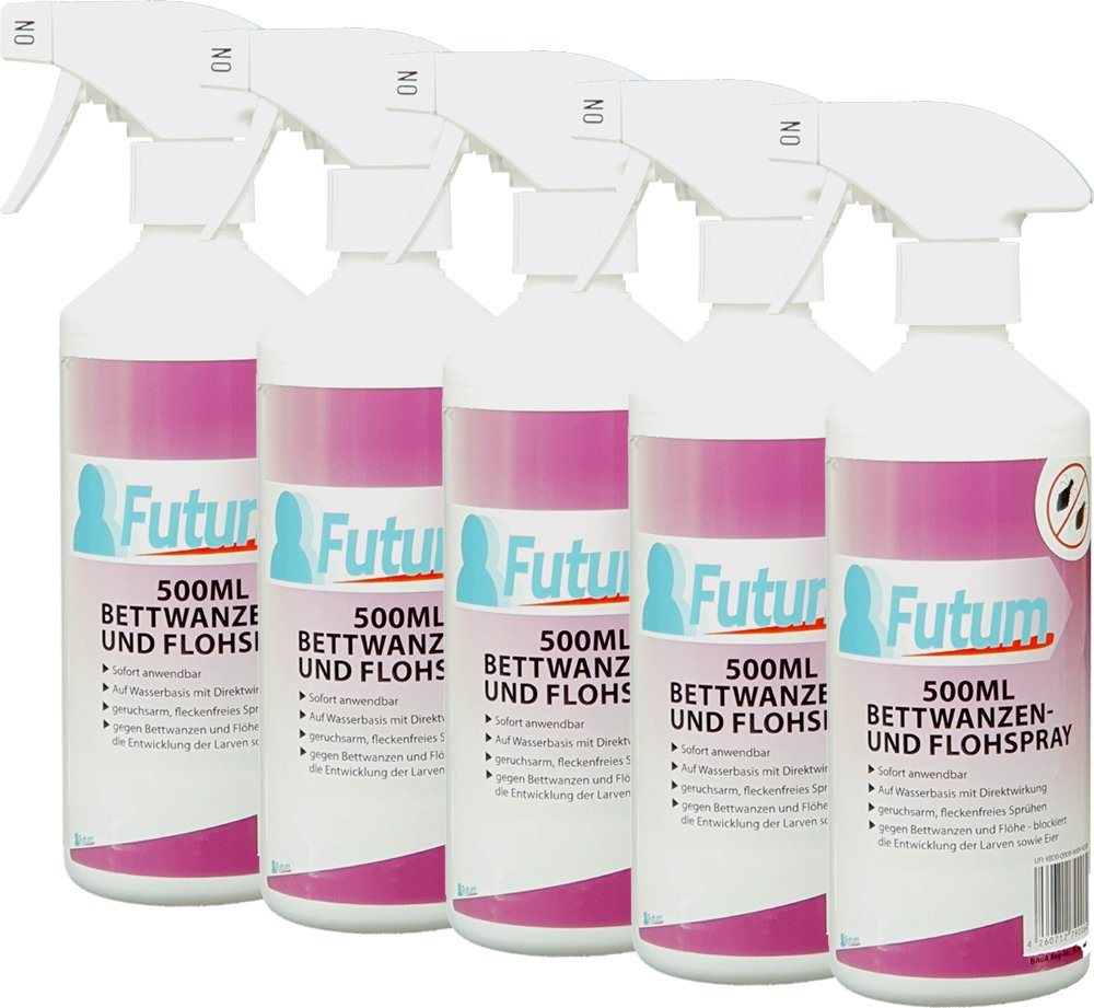FUTUM Insektenspray Anti-Bettwanzen-Spray Floh-Mittel Ungeziefer-Spray, 5-St., auf Wasserbasis, geruchsarm, brennt / ätzt nicht, mit Langzeitwirkung von FUTUM