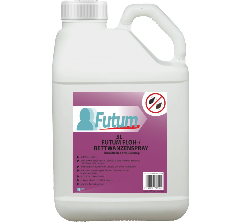 FUTUM Insektenspray Anti-Bettwanzen-Spray Floh-Mittel Ungeziefer-Spray, 5 l, auf Wasserbasis, geruchsarm, brennt / ätzt nicht, mit Langzeitwirkung von FUTUM