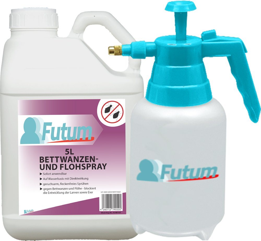 FUTUM Insektenspray Anti-Bettwanzen-Spray Floh-Mittel Ungeziefer-Spray, 5 l, auf Wasserbasis, geruchsarm, brennt / ätzt nicht, mit Langzeitwirkung von FUTUM
