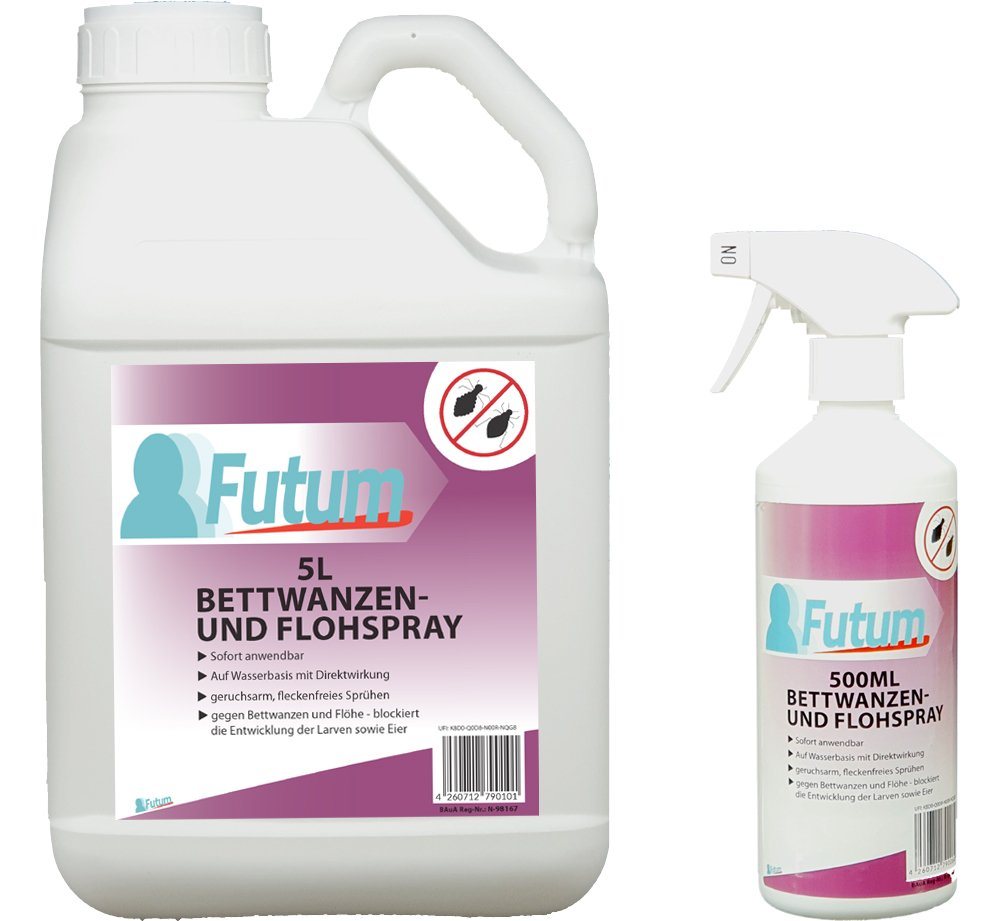 FUTUM Insektenspray Anti-Bettwanzen-Spray Floh-Mittel Ungeziefer-Spray, 5.5 l, auf Wasserbasis, geruchsarm, brennt / ätzt nicht, mit Langzeitwirkung von FUTUM