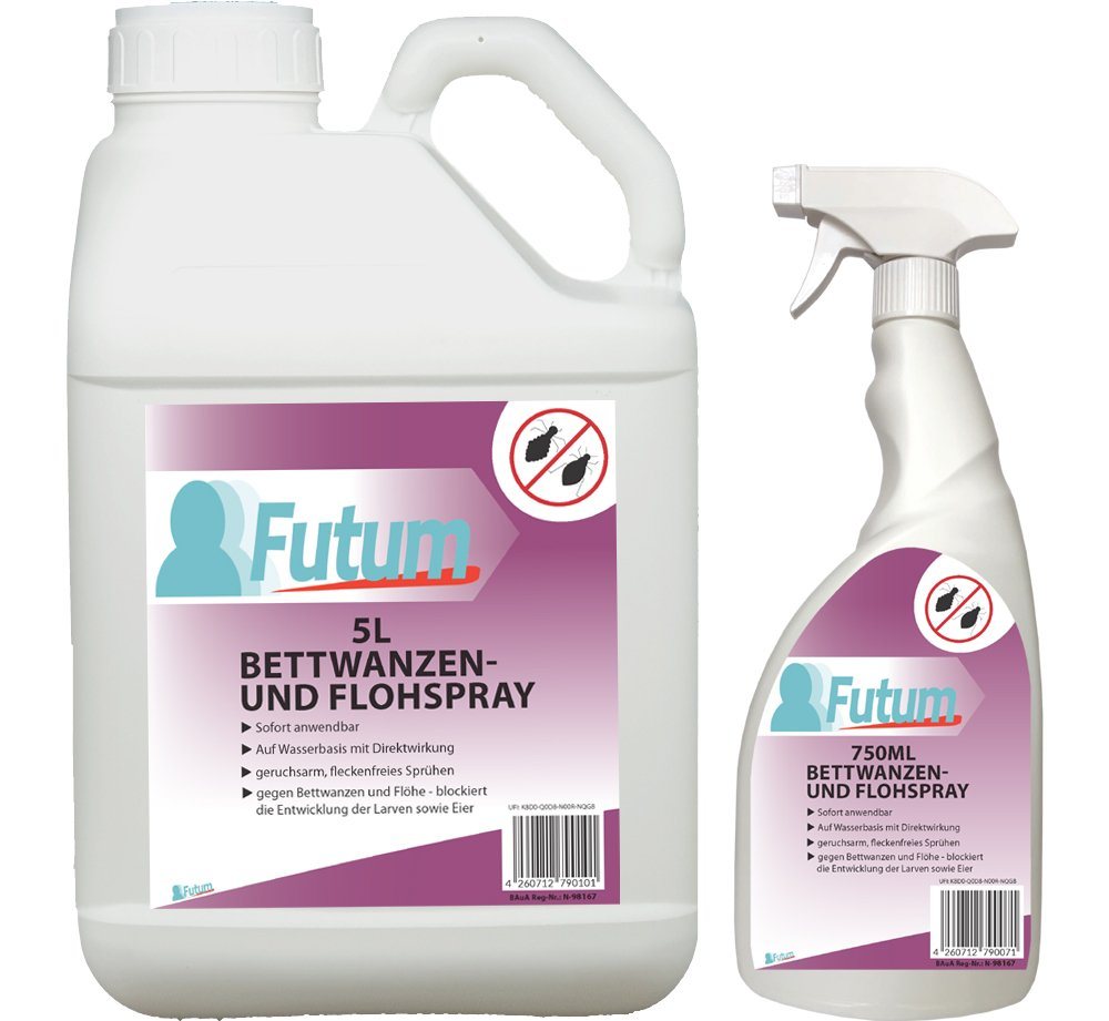 FUTUM Insektenspray Anti-Bettwanzen-Spray Floh-Mittel Ungeziefer-Spray, 5.75 l, auf Wasserbasis, geruchsarm, brennt / ätzt nicht, mit Langzeitwirkung von FUTUM