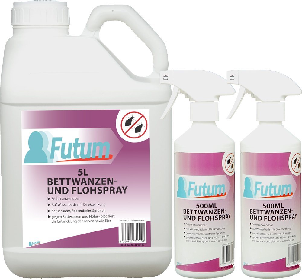 FUTUM Insektenspray Anti-Bettwanzen-Spray Floh-Mittel Ungeziefer-Spray, 6 l, auf Wasserbasis, geruchsarm, brennt / ätzt nicht, mit Langzeitwirkung von FUTUM