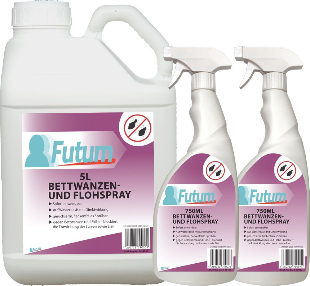 FUTUM Insektenspray Anti-Bettwanzen-Spray Floh-Mittel Ungeziefer-Spray, 6.5 l, auf Wasserbasis, geruchsarm, brennt / ätzt nicht, mit Langzeitwirkung von FUTUM