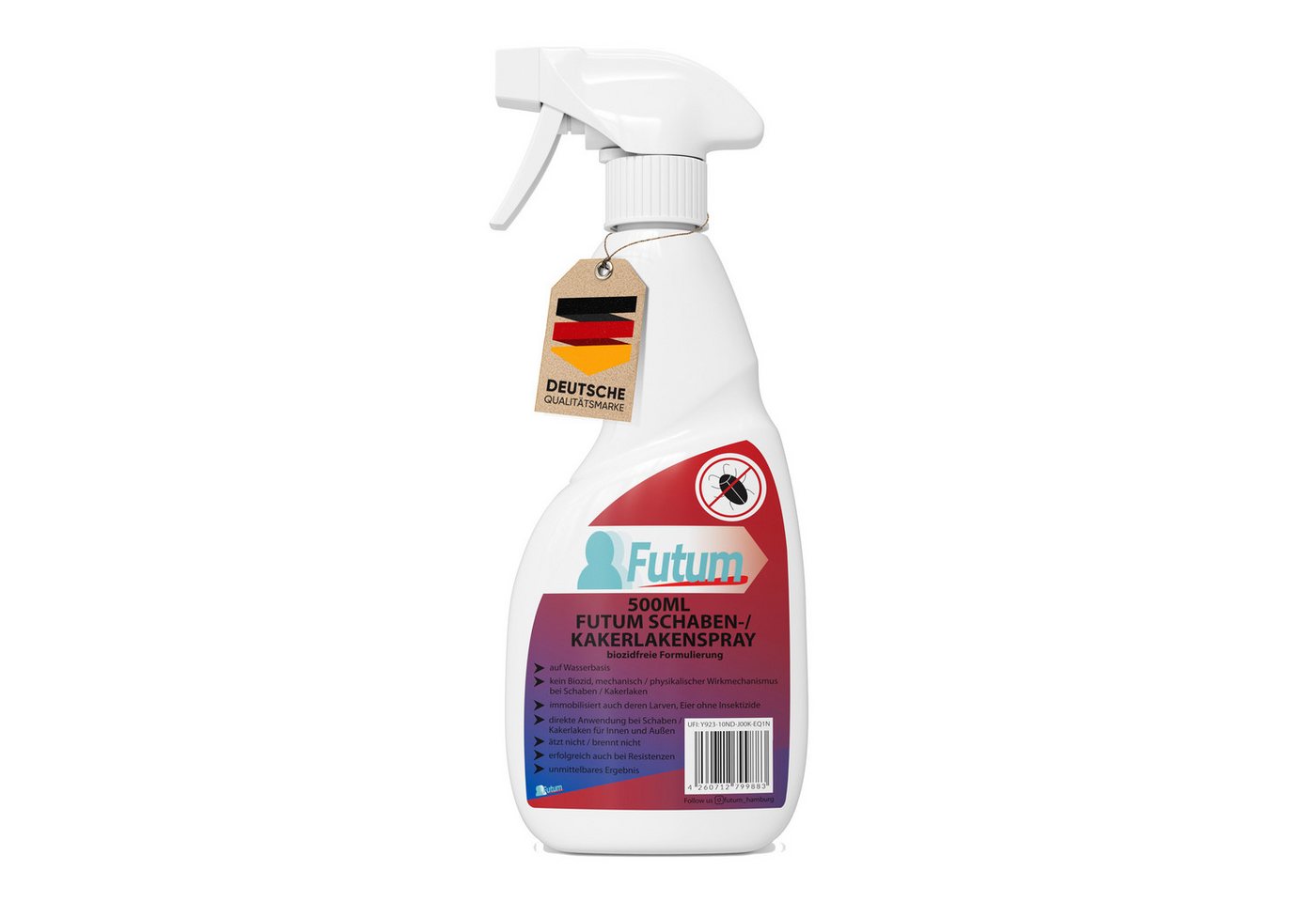 FUTUM Insektenspray Kakerlaken Spray Schaben Spray Küchenschaben Abwehr, 1-St., biozidfreie Formel, auf Wasserbasis, geruchsarm, brennt / ätzt nicht von FUTUM