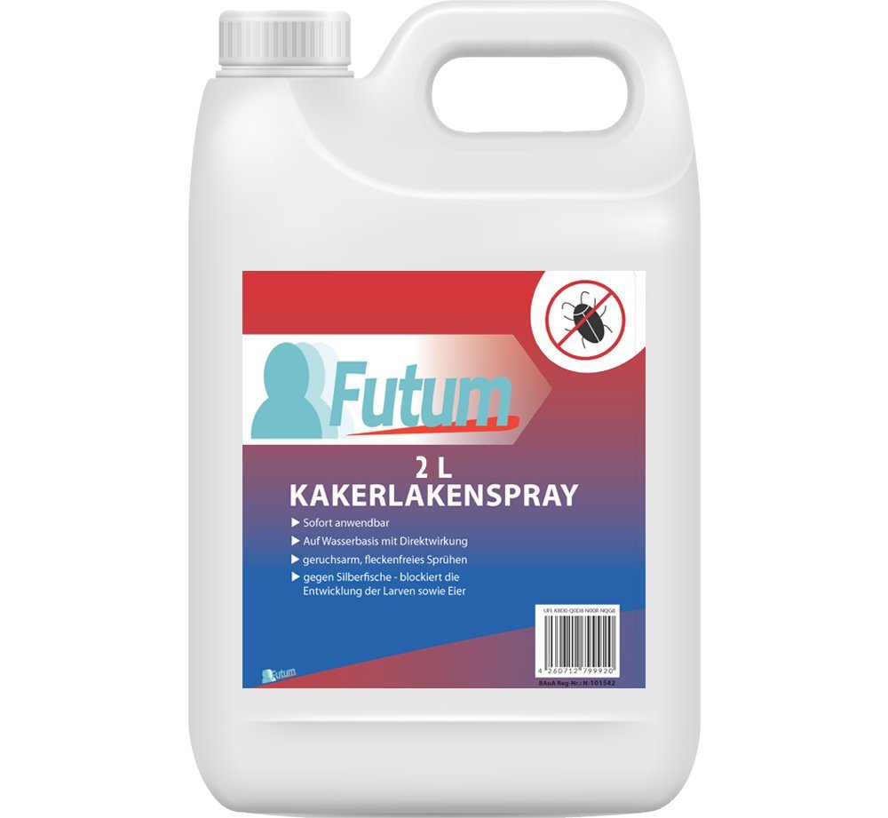 FUTUM Insektenspray Kakerlaken Spray Schaben Spray Küchenschaben Abwehr, 2 l, auf Wasserbasis, geruchsarm, brennt / ätzt nicht, mit Langzeitwirkung von FUTUM