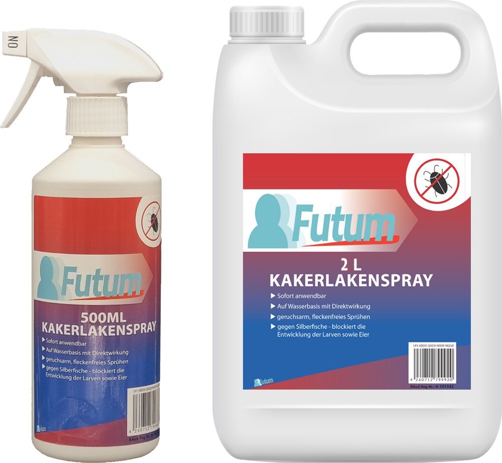 FUTUM Insektenspray Kakerlaken Spray Schaben Spray Küchenschaben Abwehr, 2.5 l, auf Wasserbasis, geruchsarm, brennt / ätzt nicht, mit Langzeitwirkung von FUTUM