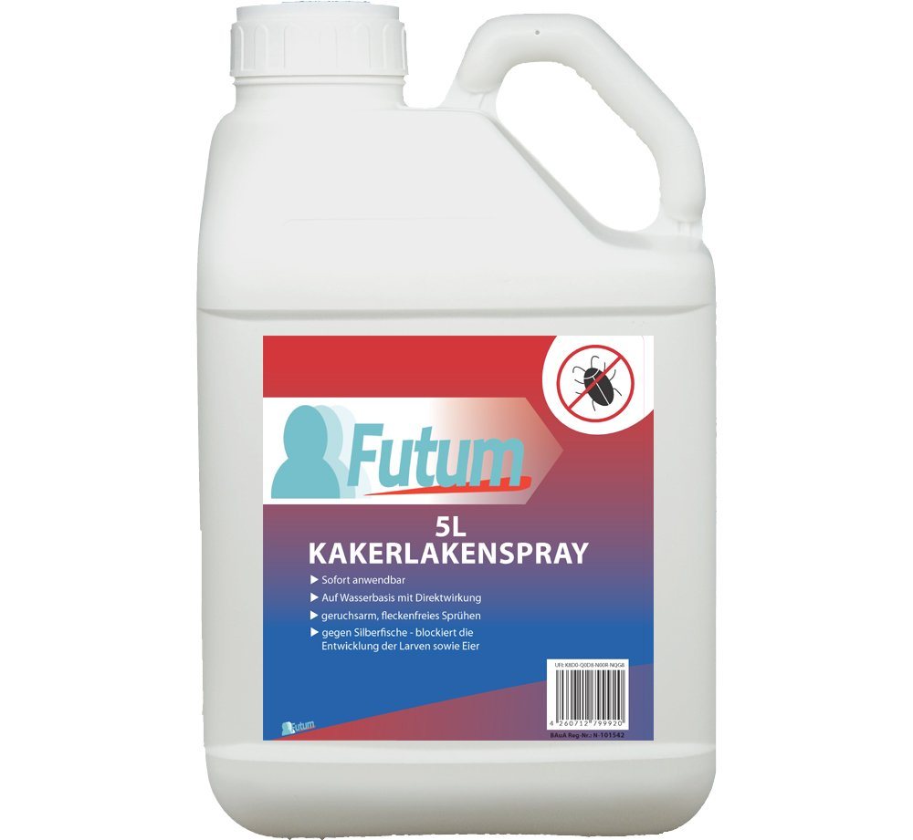 FUTUM Insektenspray Kakerlaken Spray Schaben Spray Küchenschaben Abwehr, 5 l, auf Wasserbasis, geruchsarm, brennt / ätzt nicht, mit Langzeitwirkung von FUTUM