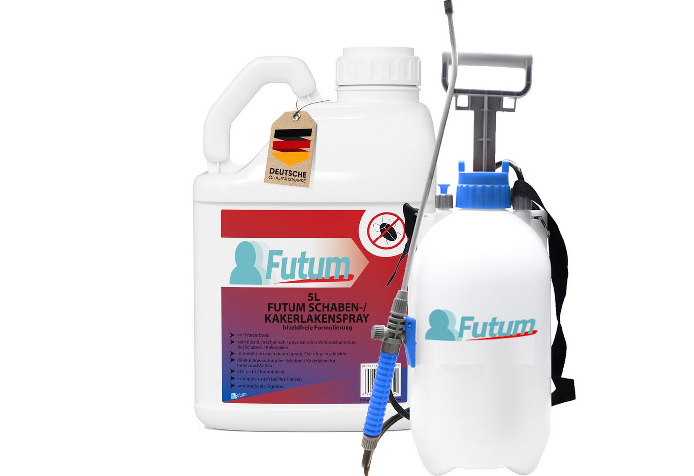 FUTUM Insektenspray Kakerlaken Spray Schaben Spray Küchenschaben Abwehr, 5 l, auf Wasserbasis, geruchsarm, brennt / ätzt nicht, mit Langzeitwirkung von FUTUM