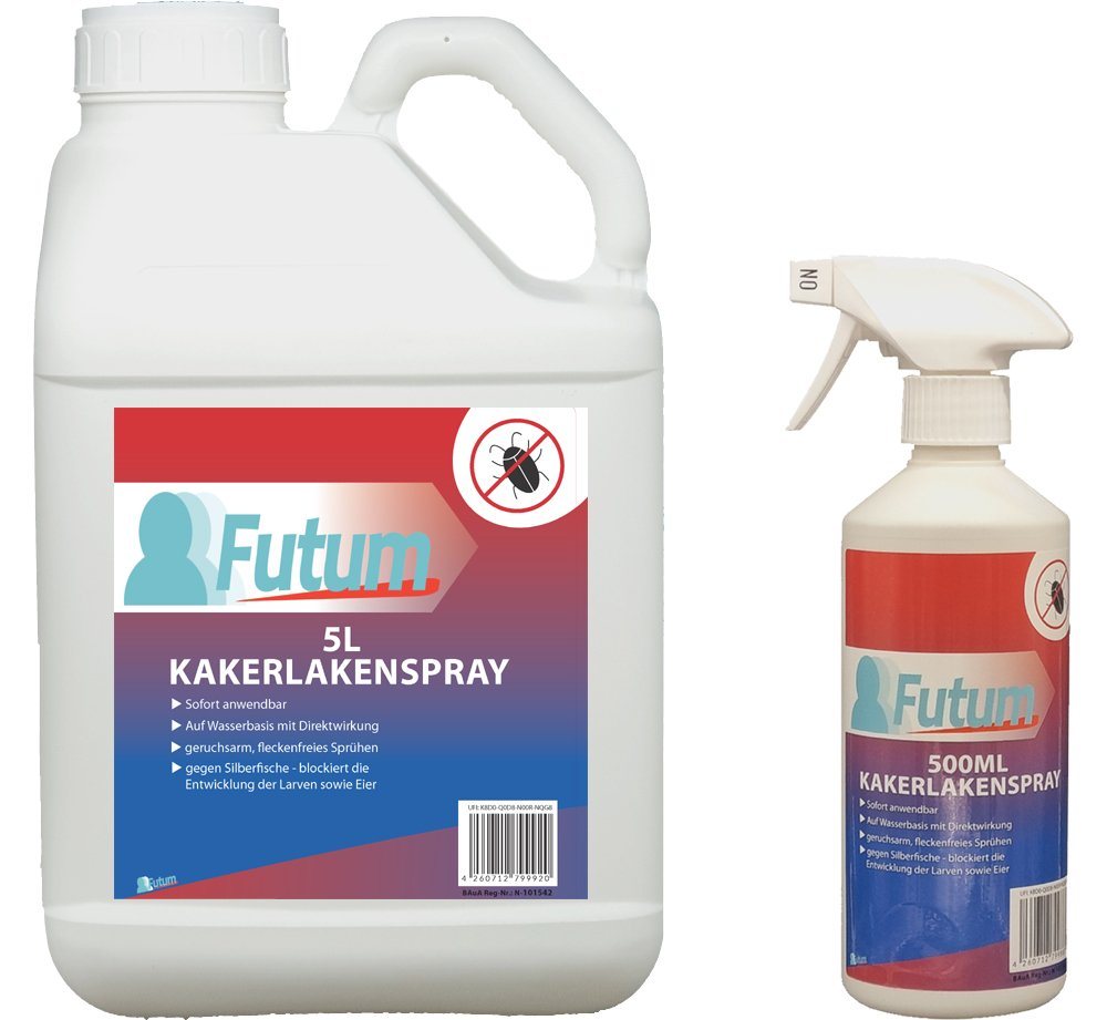 FUTUM Insektenspray Kakerlaken Spray Schaben Spray Küchenschaben Abwehr, 5.5 l, auf Wasserbasis, geruchsarm, brennt / ätzt nicht, mit Langzeitwirkung von FUTUM