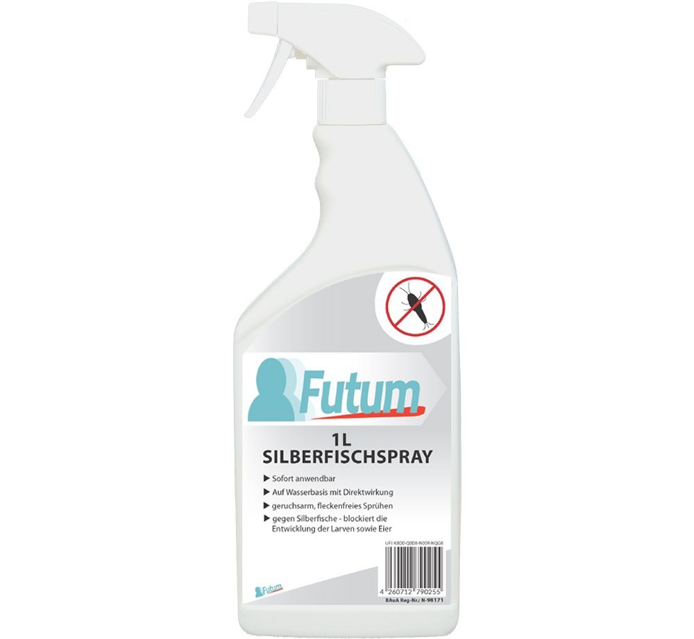 FUTUM Insektenspray Silberfisch Spray Mittel gegen Silberfische bekämpfen, 1 l, auf Wasserbasis, geruchsarm, brennt / ätzt nicht, mit Langzeitwirkung von FUTUM