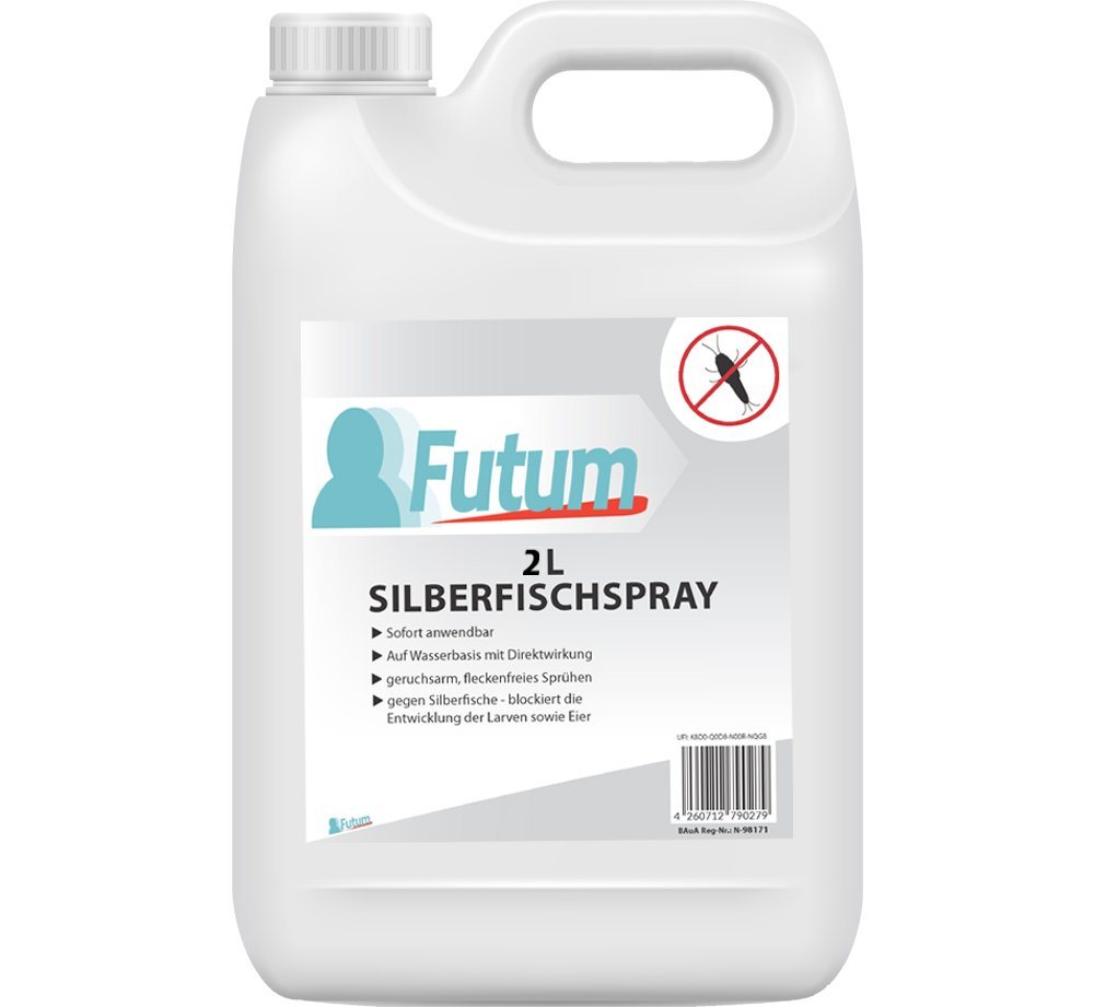 FUTUM Insektenspray Silberfisch Spray Mittel gegen Silberfische bekämpfen, 2 l, auf Wasserbasis, geruchsarm, brennt / ätzt nicht, mit Langzeitwirkung von FUTUM
