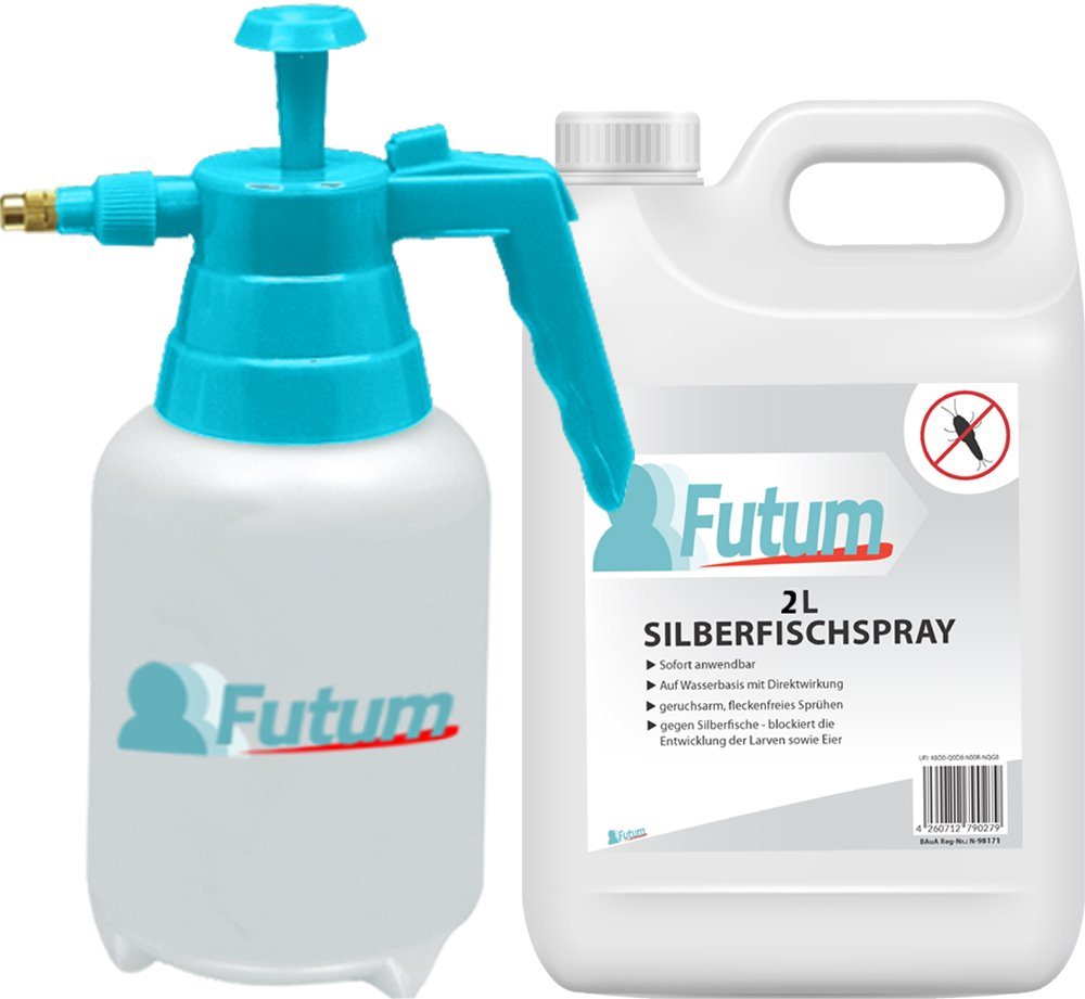 FUTUM Insektenspray Silberfisch Spray Mittel gegen Silberfische bekämpfen, 2 l, auf Wasserbasis, geruchsarm, brennt / ätzt nicht, mit Langzeitwirkung von FUTUM