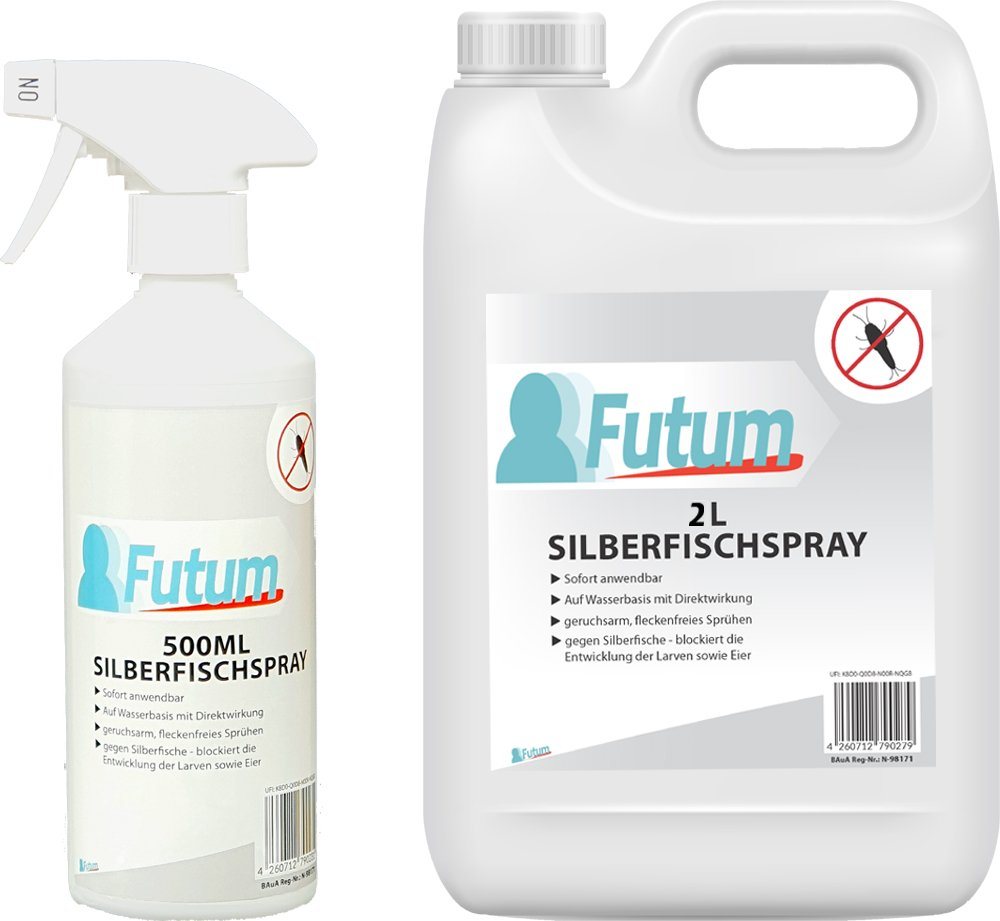 FUTUM Insektenspray Silberfisch Spray Mittel gegen Silberfische bekämpfen, 2.5 l, auf Wasserbasis, geruchsarm, brennt / ätzt nicht, mit Langzeitwirkung von FUTUM