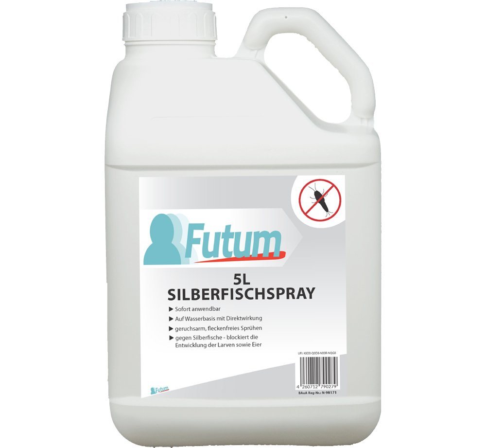 FUTUM Insektenspray Silberfisch Spray Mittel gegen Silberfische bekämpfen, 5 l, auf Wasserbasis, geruchsarm, brennt / ätzt nicht, mit Langzeitwirkung von FUTUM