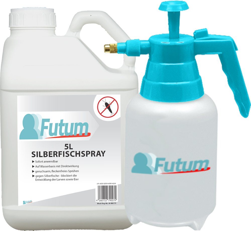 FUTUM Insektenspray Silberfisch Spray Mittel gegen Silberfische bekämpfen, 5 l, auf Wasserbasis, geruchsarm, brennt / ätzt nicht, mit Langzeitwirkung von FUTUM