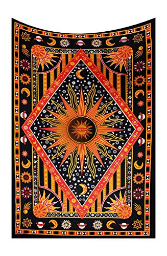 FUTURE HANDMADE Rote Galaxie Sonne Mond Sterne Wandbehang Hippie Stern Tapisserie Psychedelic Baumwolle Wandteppich Hippie Tapisserie Wohnkultur Tagesdecke von FUTURE HANDMADE