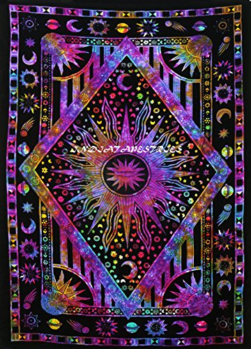 FUTURE HANDMADE Wandteppich, Mandala, Sonne, Mond, Batik, Wandbehang, indischer, Psychedelischer Hippie-Stil, Strandtuch, Überwurf, Bohemian-Stil, Tagesdecke von FUTURE HANDMADE