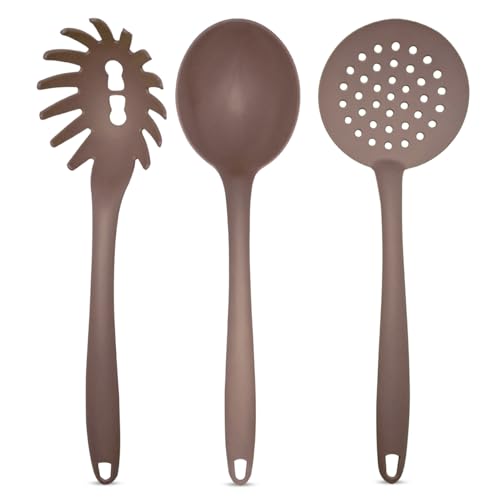 Premium 3-Piece Kitchen Utensils Set for Cooking-Nylon-Soup Ladle, Spaghetti Ladle, Skimmer-Italian Design-Attractive Colour-Coffee-Made in EU von FUTURE OF FURNITURE