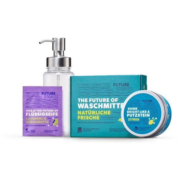 FUTURE STORIES Essentials Set: Waschmittelstreifen, Handseife, Putzstein & Pumpspender FUTURE STORIES Essentials Set: Waschmittelstreifen, Handseife, Putzstein & Pumpspender von FUTURE STORIES