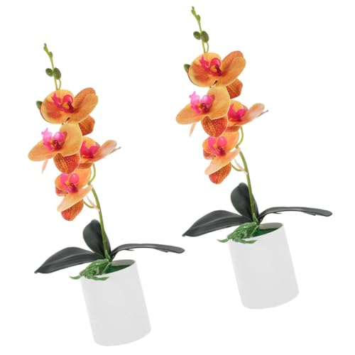 FUTUREORYY 2 Stück Künstliche Bonsai Orchidee Gefälschte Schmetterlingsorchideen im Topf Dekorative Künstliche Pflanzen für Schreibtisch Wohnzimmer Pflegeleicht Realistische Optik von FUTUREORYY