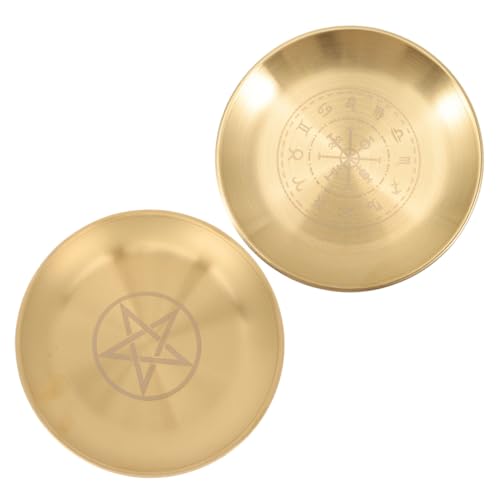 FUTUREORYY 2 Stück Ritual kerzenteller aus Edelstahl mit mystischem Design Runde Altar dekoplatte für Zeremonien Hitzebeständig und Langlebig für Opfergaben und Wachssammlung von FUTUREORYY