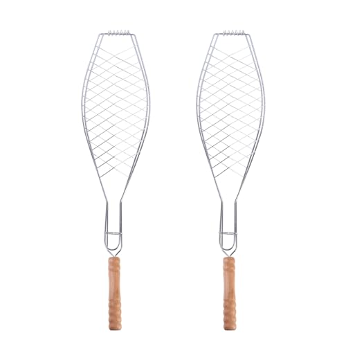 FUTUREORYY 2 Stück Teiliges Barbecue Fisch Grillnetz mit Langlebigem Holzgriff Antihaftbeschichtet Vielseitig Einsetzbar für Camping Picknick Steak Wurst Hähnchen Gemüse Robustes von FUTUREORYY