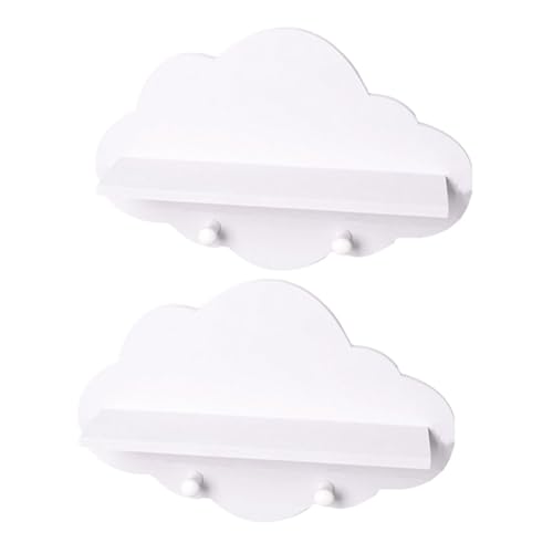 FUTUREORYY 2 Stück Wandregal aus Holz ohne Bohren Schwebendes Wolken Design mit Haken Platzsparendes Bad Küchenregal zur Praktischen Aufbewahrung von Toilettenartikeln und Gewürzen von FUTUREORYY