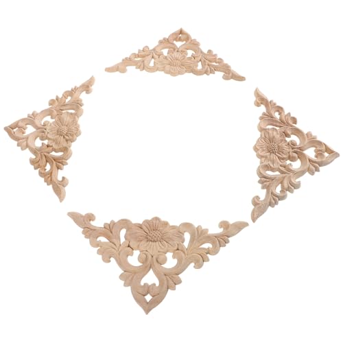 FUTUREORYY 4 Stück Teiliges Unbemalte Möbelapplikationen aus Nachhaltigem Gummiholz Geschnitzte Europäische Blumenmuster Stilvolle Holzornamente für Wand Schrank Bett Kommode Vielseitige von FUTUREORYY