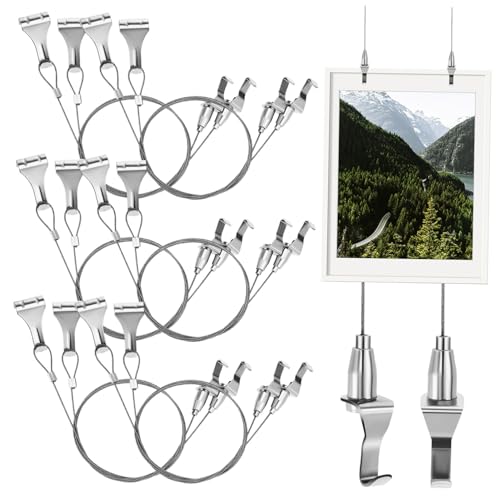 FUTUREORYY 8 Sätze Teiliges Bilderschienen hängeset aus Rostfreiem Edelstahl mit Verstellbaren Haken und Draht Stabiles Aufhängesystem für Galeriebilder und Ausstellungen Einfache Montage von FUTUREORYY
