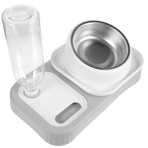 FUTUREORYY Automatischer Haustier Futter Wasserspender Kippsicherer Futternapf aus Leichtem Langlebigem Modernes Design für Katzen und Hunde Einfach zu Befüllen und Reinigen Grauweißes von FUTUREORYY