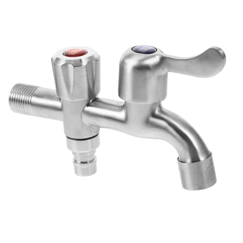 FUTUREORYY Doppel Auslauf Wasserhahn Edelstahl Kaltwasserarmatur Frostsicher für Außenbereich Waschmaschine Garten Mehrzweck Wasserverteiler mit und Zwei Ausläufen von FUTUREORYY