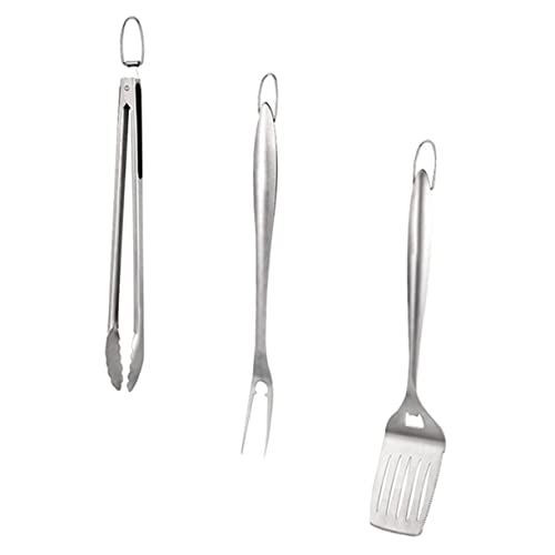 FUTUREORYY Edelstahl BBQ Grillbesteck Teilig mit Gabel Spachtel Zange Langlebig Hitzebeständig mit Aufhängeloch für Grillen Camping Outdoor Küchenutensilien für Barbecue von FUTUREORYY