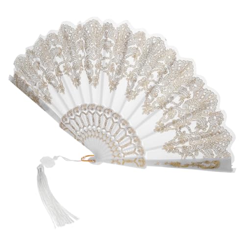 FUTUREORYY Faltbarer Handfächer für Frauen Eleganter Bestickter Fächer mit Goldfarbenem Tassel Leichter und Praktischer Klappfächer für Sommer Dekorativer und Tragbarer Begleiter von FUTUREORYY