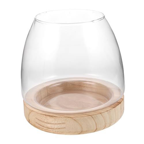 FUTUREORYY Glasfischschüssel Vase mit Holzsockel Hydroponische Transparenter Glasblumenvase für Schreibtischdekoration Kompakter Betta-Aquarium Ersatz Dekoratives Pflanzengefäß FUTUREORYY Glasfischschüssel Vase mit Holzsockel Hydroponische Transparenter Glasblumenvase für Schreibtischdekoration Kompakter Betta-Aquarium Ersatz Dekoratives Pflanzengefäß von FUTUREORYY