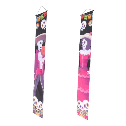 FUTUREORYY Halloween Türbanner mit Tag der Toten Motiv Leuchtende Farben Wetterfestes Front Porch Schild Deko für Halloween Party Innen und Außenbereich Geeignet Auffällige Veranda Dekoration von FUTUREORYY