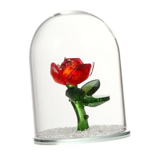 FUTUREORYY Handgefertigte Rote Kristallrosenfigur im Glasdom Ewige Bouquet Dekoration Unsterbliche Blumenskulptur Romantisches für Freundin Langlebige Wohnaccessoire von FUTUREORYY