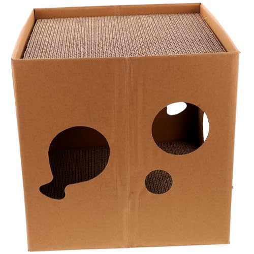 FUTUREORYY Katzenhaus aus Doppelseitigem Wellpapp karton Halboffenes Katzenkratzbrett für Indoor Katzen Langlebig Leicht mit Kratzfestem Design für Krallenpflege und Spielspaß von FUTUREORYY