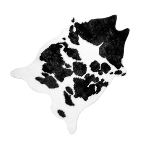 FUTUREORYY Kleiner Schwarz Weißer Kuhfell Teppich aus Hochwertigem Polyester Weiche rutschfeste Wohnzimmer Matte Dekoratives Warmes Bodenpad für Schlafzimmer und Kinderzimmer von FUTUREORYY