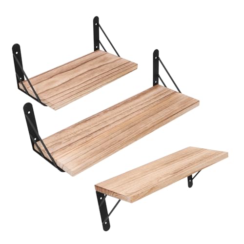 FUTUREORYY Rustikales Wandregal Set aus Massivem Holz Schwebende Wandregale zur Vielseitigen Aufbewahrung im Wohnzimmer Schlafzimmer Bad Platzsparend Langlebig Minimalistisches Design von FUTUREORYY