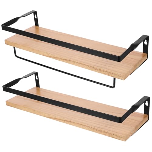 FUTUREORYY Rustikales Wandregal aus Holz mit Handtuchhalter Schwebendes Wandbord Robuste Wandablage für Badezimmer Platzsparende Holzablage zur Wandmontage Langlebiges Holzregal von FUTUREORYY