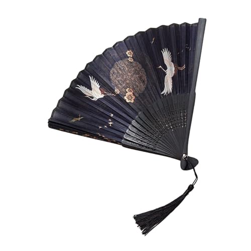 FUTUREORYY Vintage Chinesischer Faltfächer mit Elegantem Kranichmuster Handgehaltener Retro handventilator aus Stabilem Material und Leicht für Tanz Bühne und Party Geeignet von FUTUREORYY