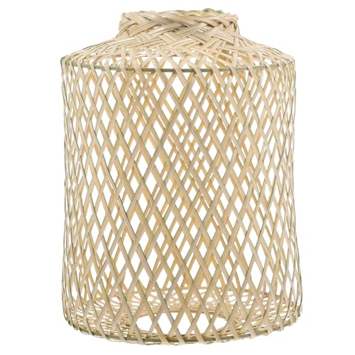 FUTUREORYY Wunderschöner Holz Lampenschirm Mittelgroß Handgefertigt Retro Rattan Hängelampe Lampenabdeckung Rustikaler Pendelleuchte Dekor für Wohnzimmer Schlafzimmer von FUTUREORYY