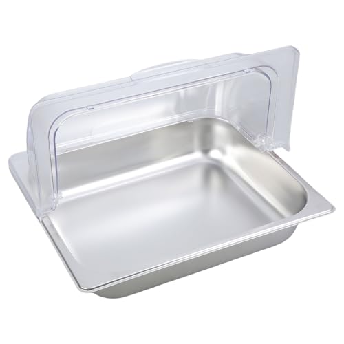 Buffet-Tablett aus Edelstahl in Suqare-Form mit transparentem Rolldeckel, für Restaurant, Gewürzspender, Lebensmittel-Präsentationspfanne von FUUGlan