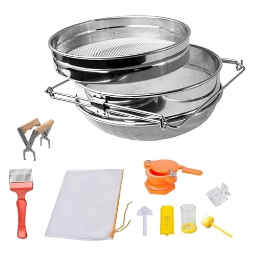 Imker Ernte-Set Honig Filterbeutel Edelstahl Doppelsieb Sieb Rahmenhalter Imker Entdeckelgabel Rahmengriff für Imker Imker Ernte-Set Honig Filterbeutel Edelstahl Doppelsieb Sieb Rahmenhalter Imker Entdeckelgabel Rahmengriff für Imker von FUUGlan