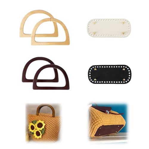 FUVBNQGT Taschenboden Und Taschengriffe Holz Set 4 Stück PU Leder Tasche Bodenformer Ersatzgriff Accessoires Tragegriff Für Handtaschen Und Häkelprojekte von FUVBNQGT
