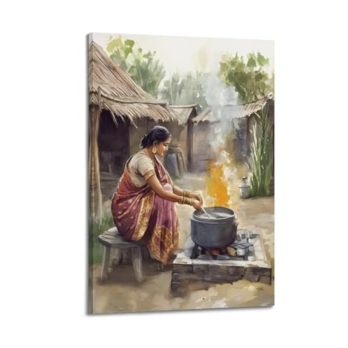 FUWKKZM Bengali Woman Cooking Poster Dekorative Malerei Leinwand Wandkunst Wohnzimmer Poster Schlafzimmer Gemälde Rahmenstil 50 x 75 cm von FUWKKZM