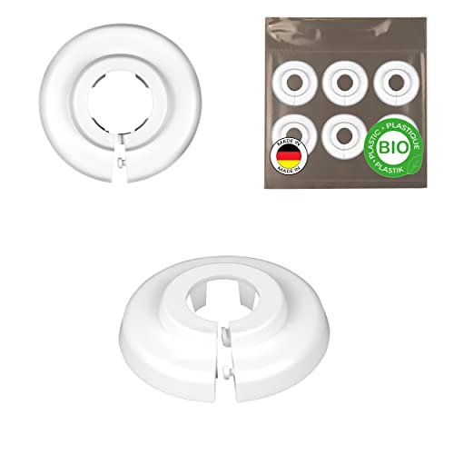 BIO NEU 10 Stück Bio Einzel Heizungsrohr Rosette, heizungsrohr abdeckung, 15mm, 18mm, 22mm, Abdeckrosetten, Heizung, Verkleidung, Heizkörper Rosetten, weißes biobasiertes Polyethylen, weiss (22mm) von FUX