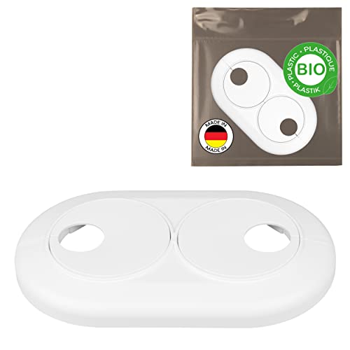 FUX 3 Stück Bio Doppelrosetten 16mm - 22mm, Heizungsrohr Rosette für variable Rohrabstände, Abdeckung, Verkleidung, weißes biobasiertes Polyethylen (16mm) von FUX