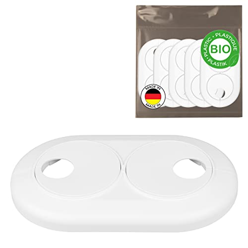 FUX 3 Stück Bio Doppelrosetten 16mm - 22mm, Heizungsrohr Rosette für variable Rohrabstände, Abdeckung, Verkleidung, weißes biobasiertes Polyethylen (18mm) von FUX