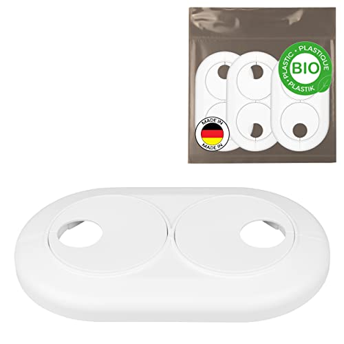 FUX 3 Stück Bio Doppelrosetten 16mm - 22mm, Heizungsrohr Rosette für variable Rohrabstände, Abdeckung, Verkleidung, weißes biobasiertes Polyethylen (22mm) von FUX